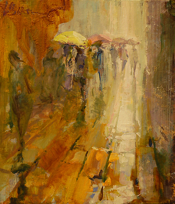 Bevy of Brollies, San Marco - oil on board - 33 x 29 cm - SOLD