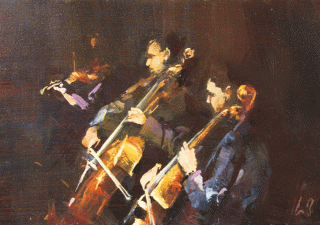 Cellos in Profile - oil on board 0 20 x 30 cm - SOLD