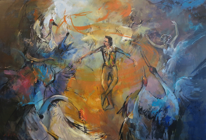 Dancing with Brolgas - oil on canvas - 120 x 180 cm - SOLD