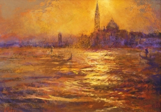 Enshrouded Gondolier - pastel on board - 70 x 100 cm - SOLD