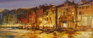 Gondolieri Rialto (sketch) - oil on board - 20 x 48 cm - SOLD