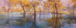 Kens Lake, Krongart South Australia - oil on board - 22 x 64cm - SOLD