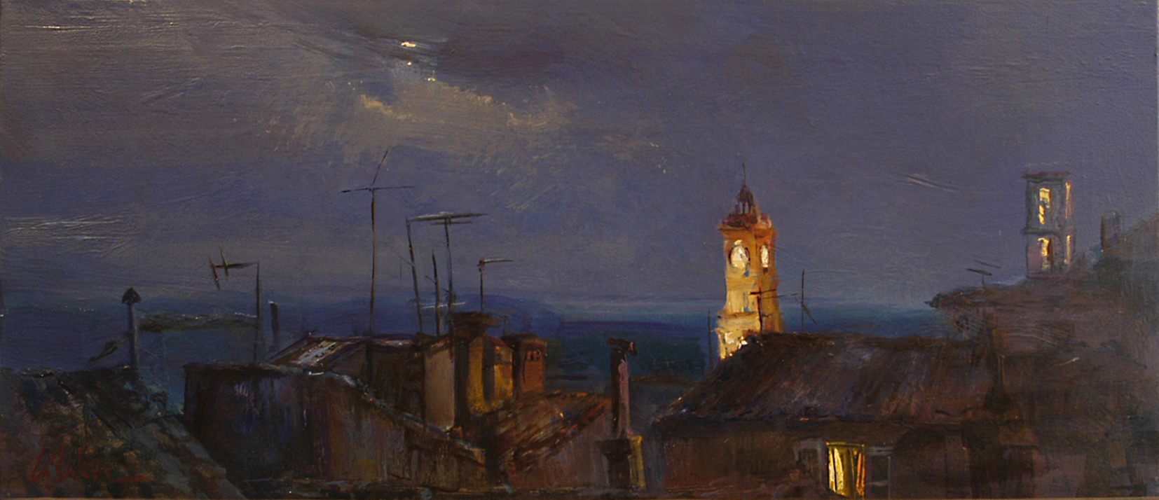 Light Sources, Grasse by Night - oil on canvas - 33 x 80 cm - SOLD