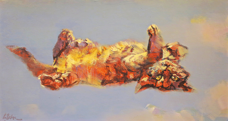 Proof my cat can fly 1 - oil on board - 32 x 61 cm - SOLD
