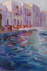 Red Chairs on the Limani - oil on board - 46 x 30 cm - SOLD