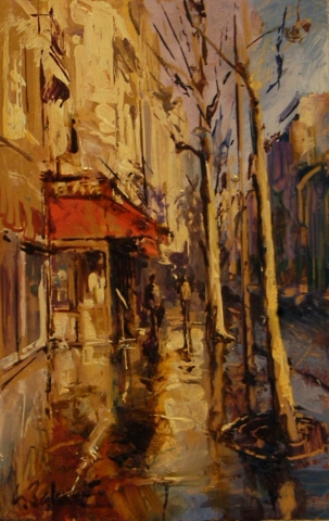 Red Awning on Rue du Lyon - oil on board - 31 x 20 cm - SOLD