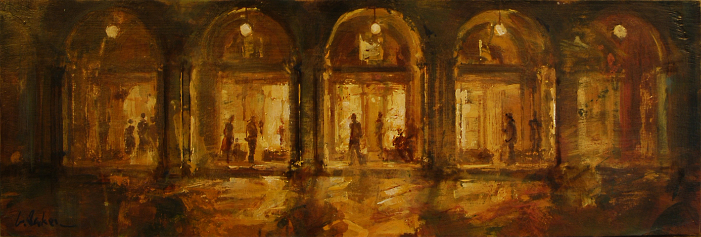 San Marco Colonnades by Night - oil on board - 30 x 90 cm - SOLD