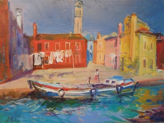 The Leaning Campanile - oil on board - 44 x 60 cm - SOLD