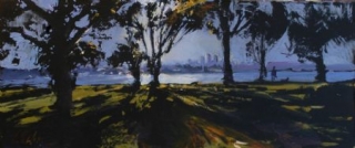Profiles in the Morning - oil on board - 20 x 48 cm - SOLD