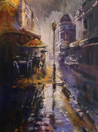 Bright Cobbles on King Street - oil on board - 51 x 37 cm - SOLD