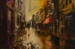 Some Colour on King Street - oil on board - 25 x 38 cm - SOLD