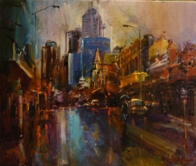 On a Dark Street, Northbridge - oil on canvas - 61 x 51 cm - SOLD
