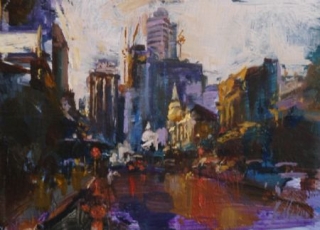 On a Dark Street, Northbridge (study)  - oil on board - 18 x 25 cm - SOLD