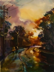 Stretching Legs on a Brilliant Morning - oil on perspex - 40 x 30 cm - SOLD