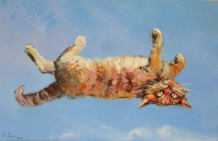 More Proof My Cat Can Fly - oil on linen - 45 x 70cm - SOLD