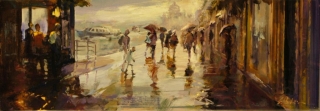 Peak Hour Clamour, Palanca Stop Venice - oil on canvas - 30 x 90cm - SOLD