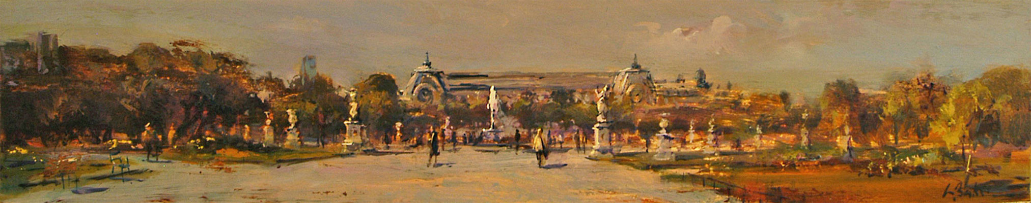 A Walk in the Tuilleries - oil on board - 15 x 81cm - SOLD