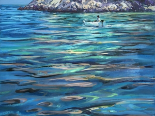 Greg Baker - 'Checking Pots-Vera Rocks' - (Oil on board, 56x66cm)