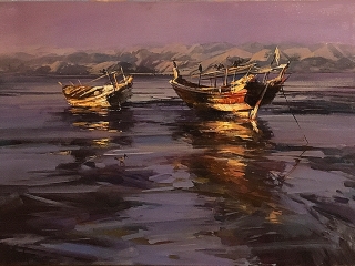 Greg Baker - Dhows of Sur, Oman - oil on canvas - 86 x 120 cms