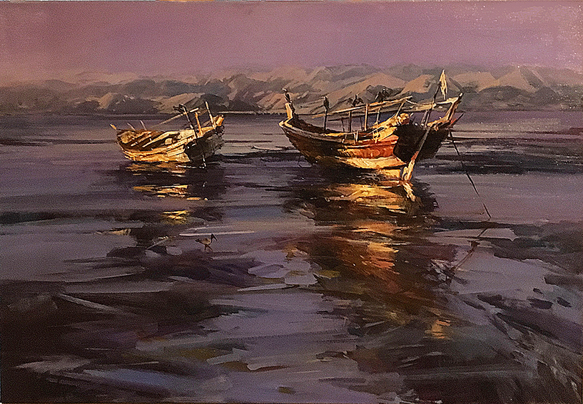 Greg Baker - Dhows of Sur, Oman - oil on canvas - 86 x 120 cms