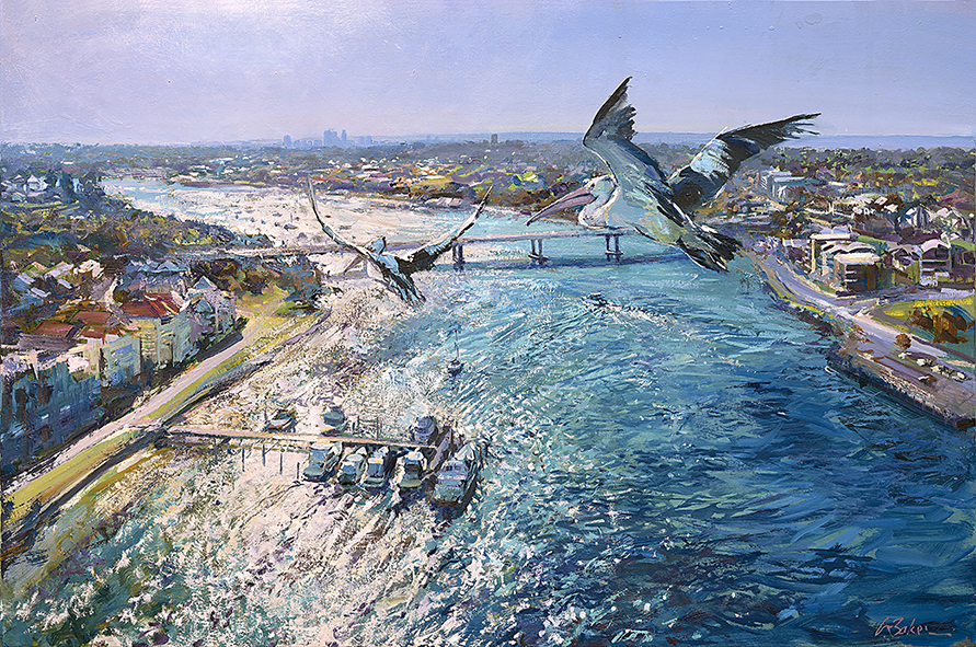 Greg Baker - Flight up River (oil on canvas 91 x 139cm) SOLD