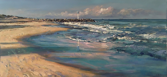Greg Baker - 6am City Beach (oil on canvas 76 x 165cm) SOLD