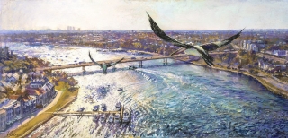 Flight up River II - pastel on board - 55 x 114 cm - SOLD