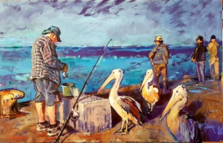 Greg Baker - Sharing - Woodman Pt. oil 60 x 90cm