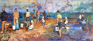 Greg Baker, Boys Club - Woodman Point oil 28 x 62cm