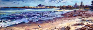 Greg Baker - Long Shadows Bathers Beach study (oil) 20 x 60cm - SOLD